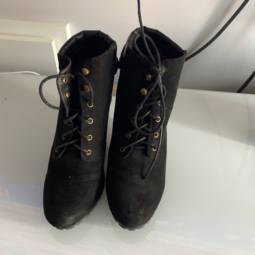 Lace Up Wedge Booties